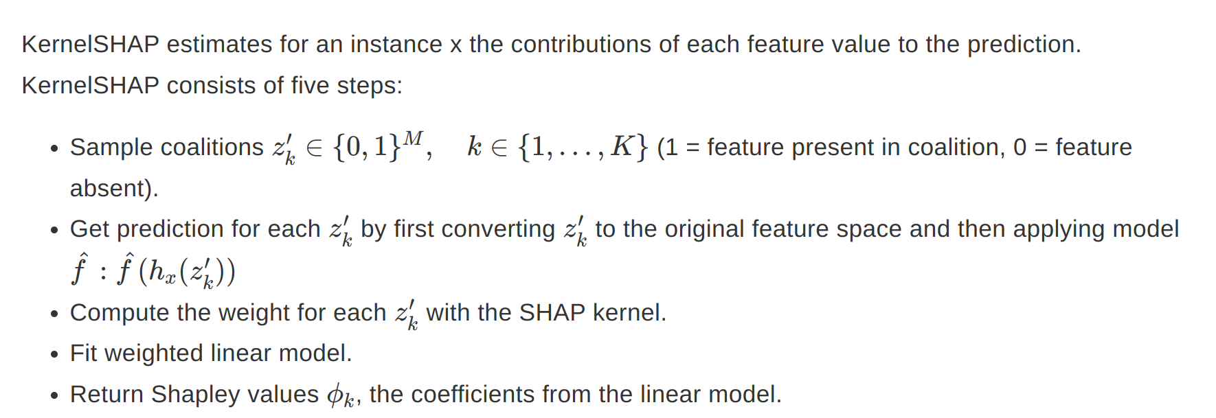 Steps for calculating kernel shap